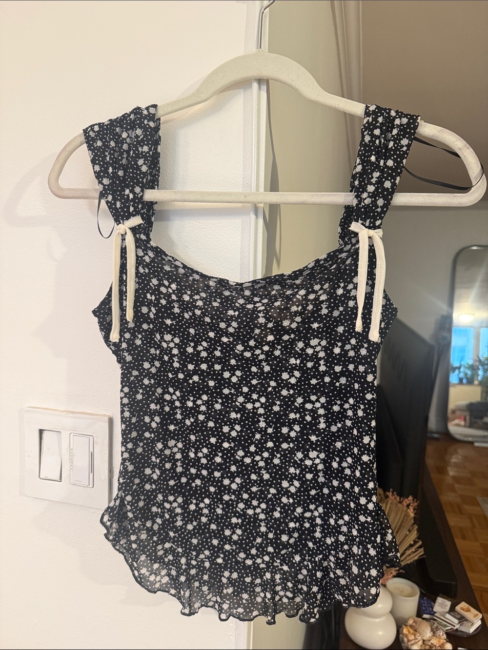 Free People Black and White/Cream Tie-Shoulder Cami